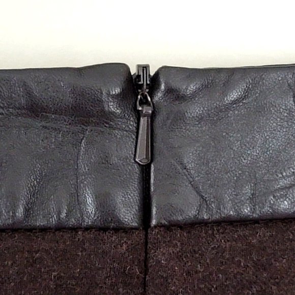 Max Mara Dark Brown Knee Length Wool Croc Embossed Leather Pencil Skirt 6 Small - Picture 4 of 8